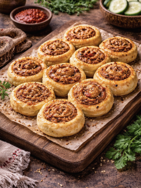 Harissa-Paprika-Röllchen – Würzige Hefeschnecken mit Paprika & orientalischer Schärfe