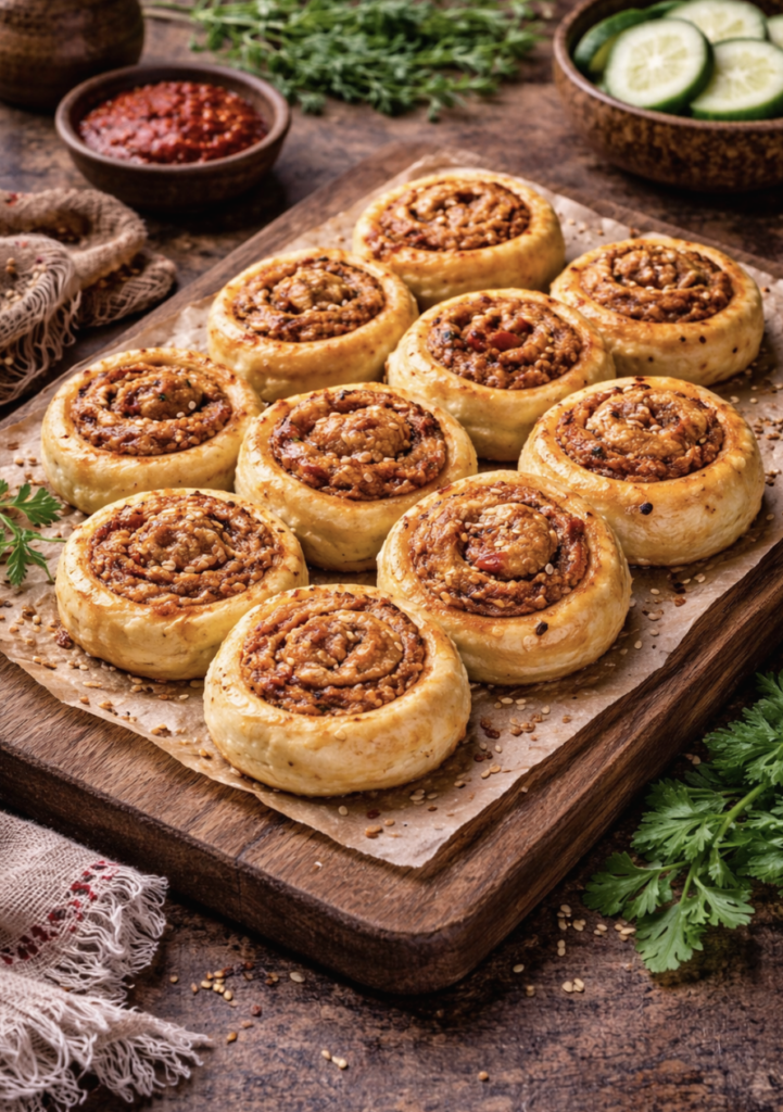 Harissa-Paprika-Röllchen – Würzige Hefeschnecken mit Paprika & orientalischer Schärfe