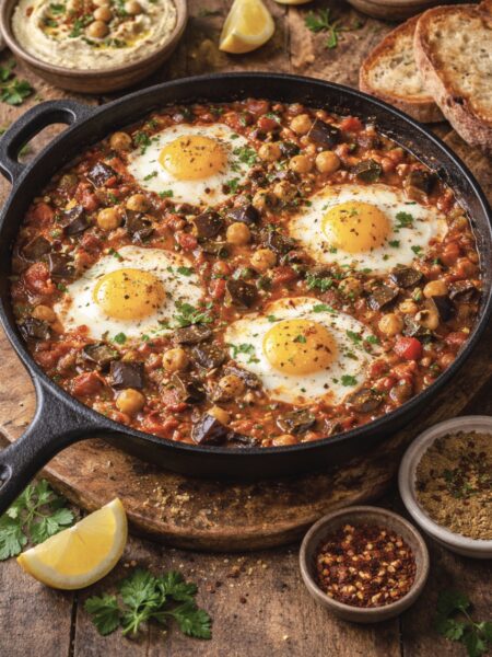 Auberginen-Shakshuka mit Kichererbsen – Herzhaftes Rezept mit viel Protein & Geschmack