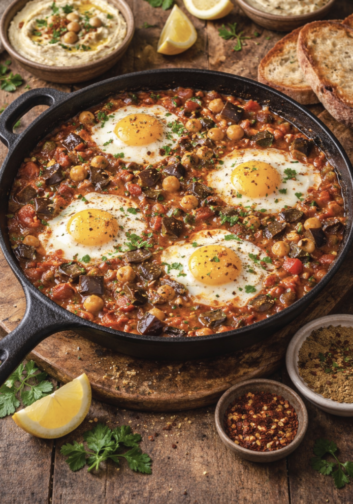 Auberginen-Shakshuka mit Kichererbsen – Herzhaftes Rezept mit viel Protein & Geschmack