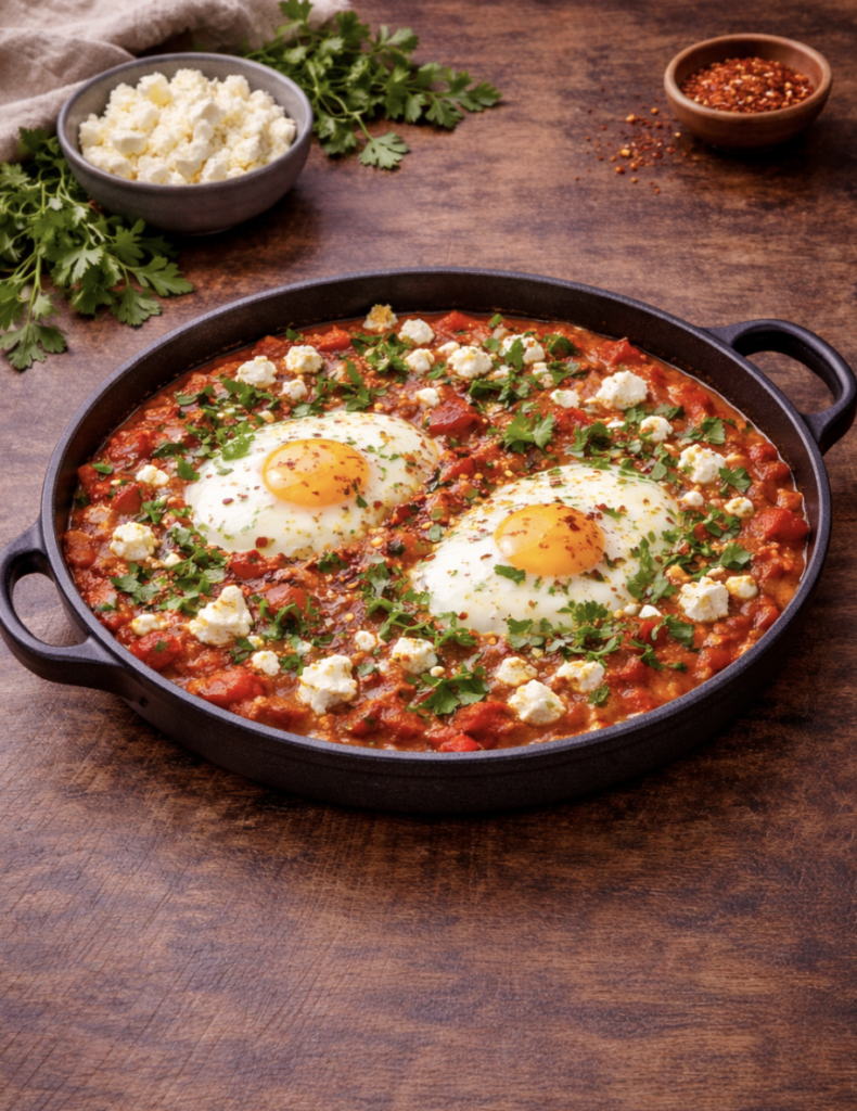 Shakshuka mit Feta – Cremiges Rezept mit Tomaten, Paprika & frischen Kräutern