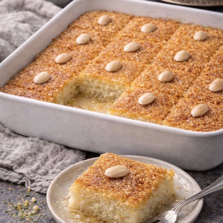 Basbousa – Saftiger Grießkuchen mit Rosenwasser & Zuckersirup