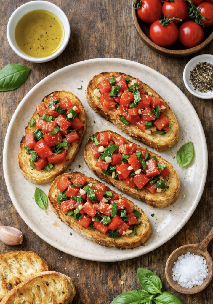 Bruschetta mit Tomaten und Basilikum – Klassisches italienisches Antipasti Rezept