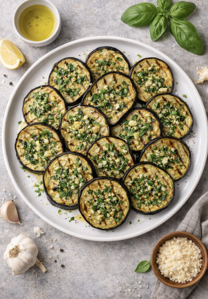 Gegrillte Auberginen mit Knoblauch und Olivenöl – Mediterranes Antipasti Rezept