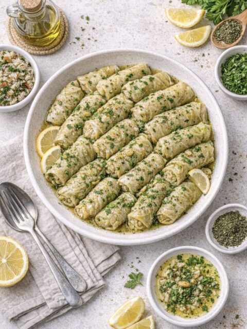 Gefüllter Weißkohl mit Reis und Kräutern