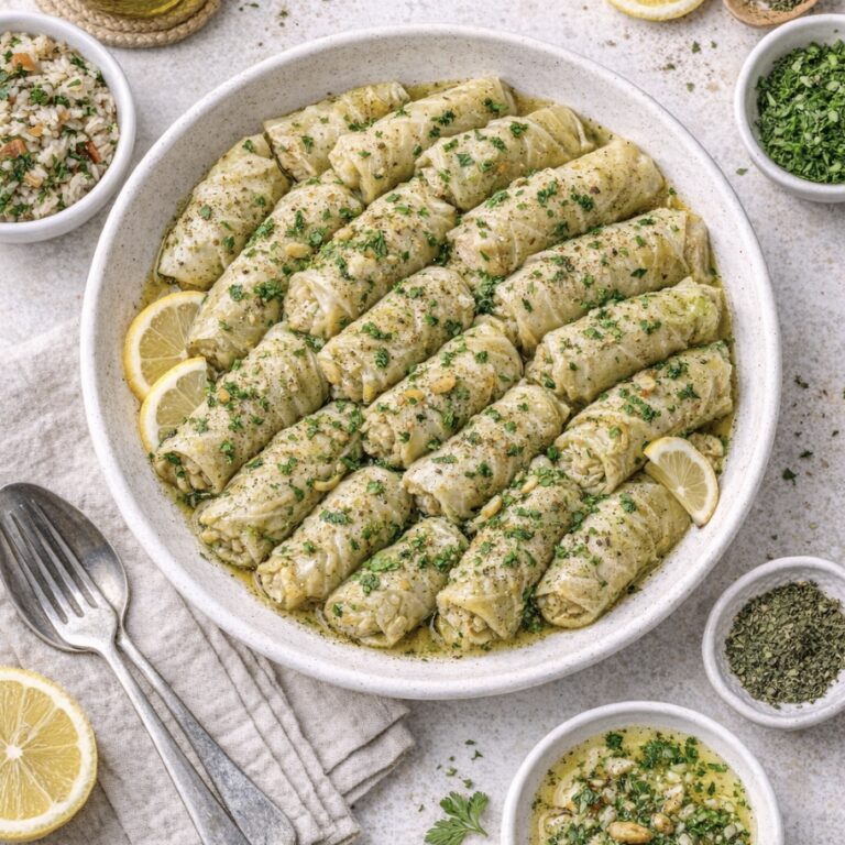 Gefüllter Weißkohl mit Reis und Kräutern