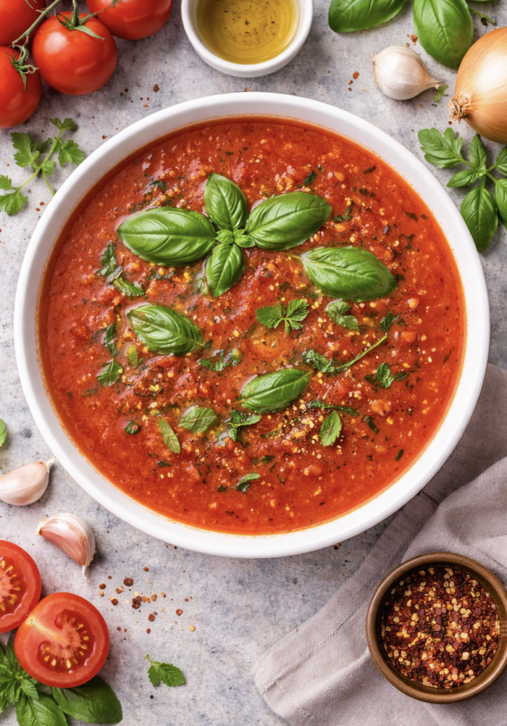 Italienische Tomatensuppe mit Basilikum – Einfaches & schnelles Rezept