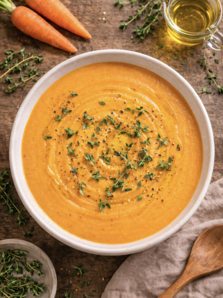 Cremige Karotten-Suppe mit Thymian – Einfaches & gesundes Rezept