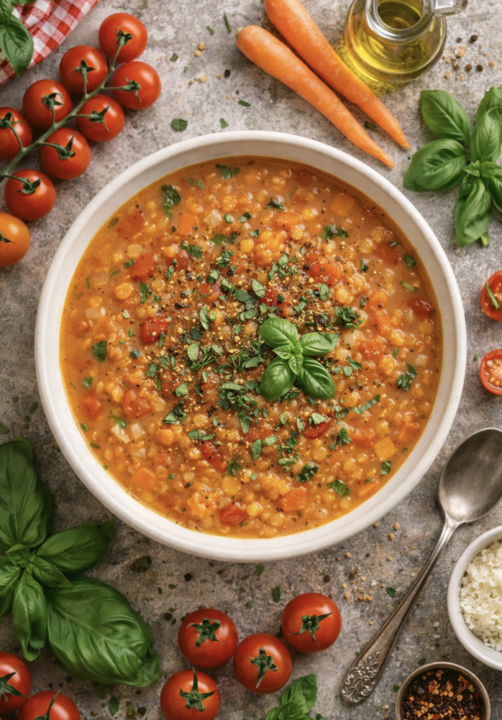 Tomaten-Linsen-Suppe – einfaches, gesundes Rezept mit roten Linsen
