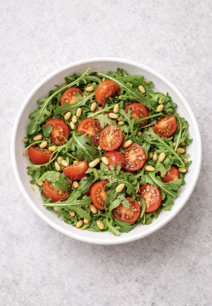 Rucola-Salat mit Kirschtomaten und Pinienkernen – mediterran & gesund