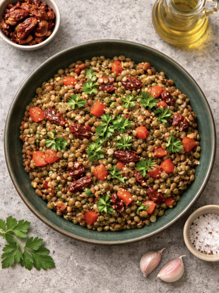 Linsensalat mit getrockneten Tomaten – gesund, sättigend & mediterran