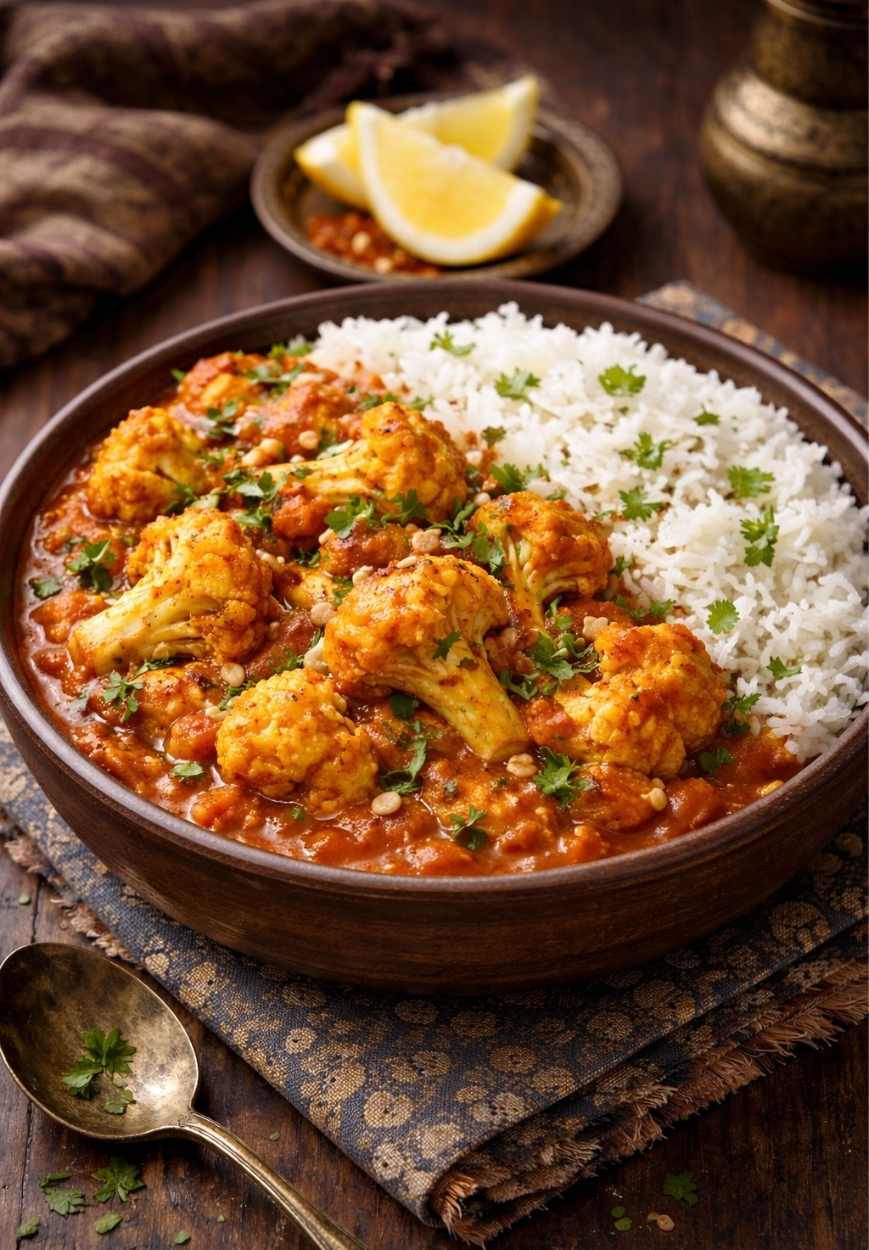 Blumenkohl-Eintopf mit Tomaten und feiner Curry-Note