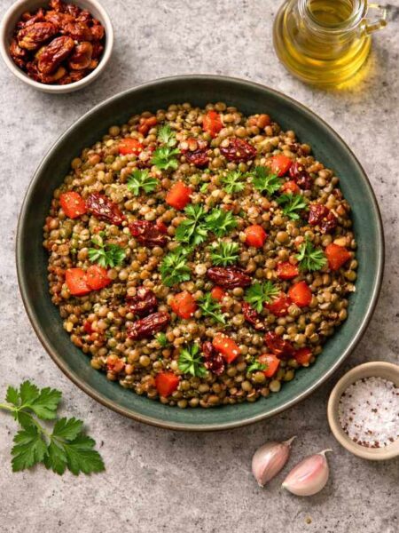 Linsensalat mit getrockneten Tomaten – sättigend & mediterran