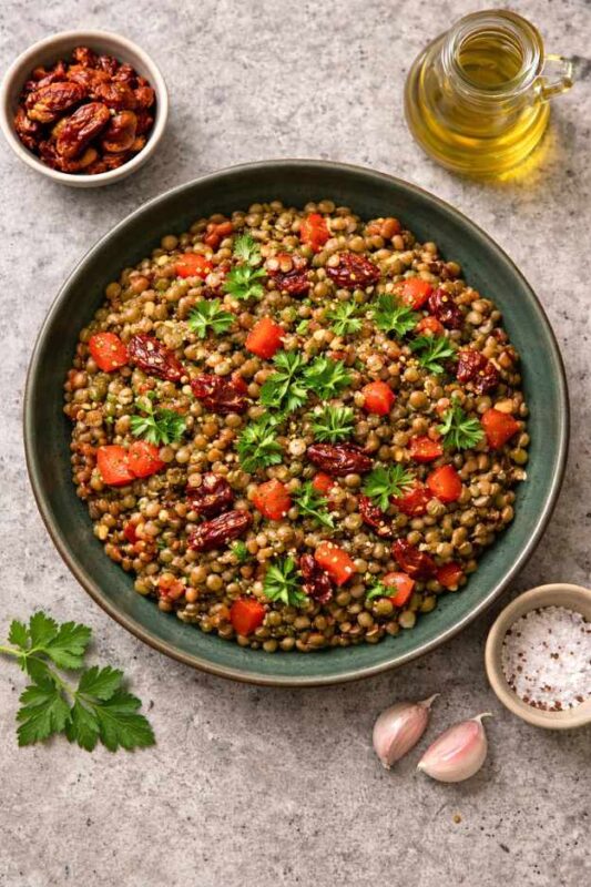 Linsensalat mit getrockneten Tomaten – sättigend & mediterran
