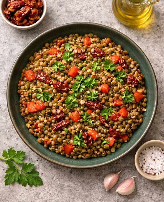 Linsensalat mit getrockneten Tomaten – sättigend & mediterran