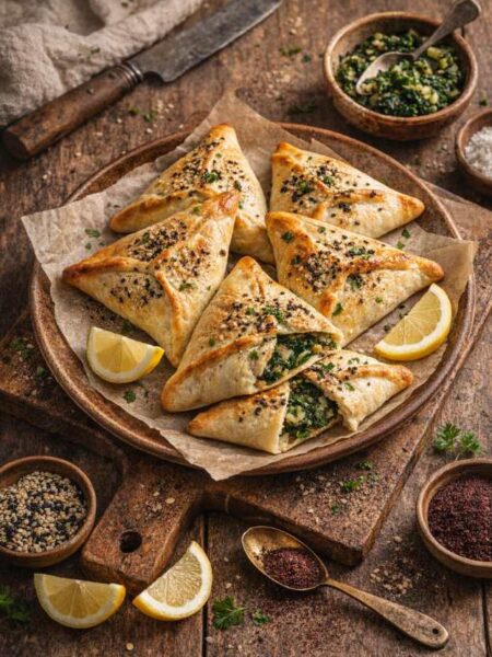 Spinat-Zwiebel-Fatayer – Knusprige Teigtaschen mit Spinat