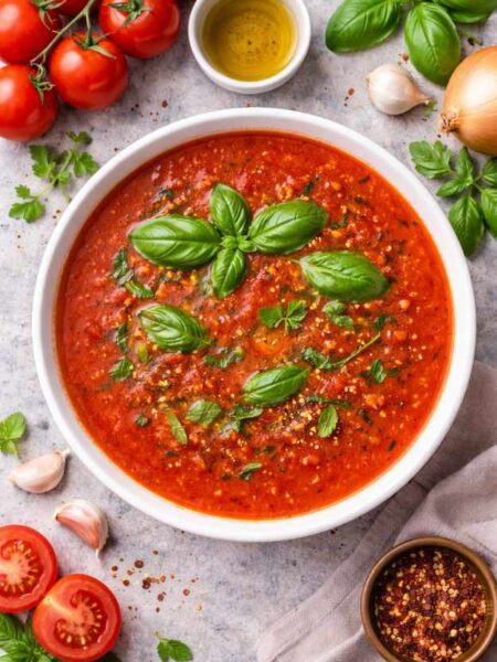 Italienische Tomatensuppe mit Basilikum – schnelles Rezept