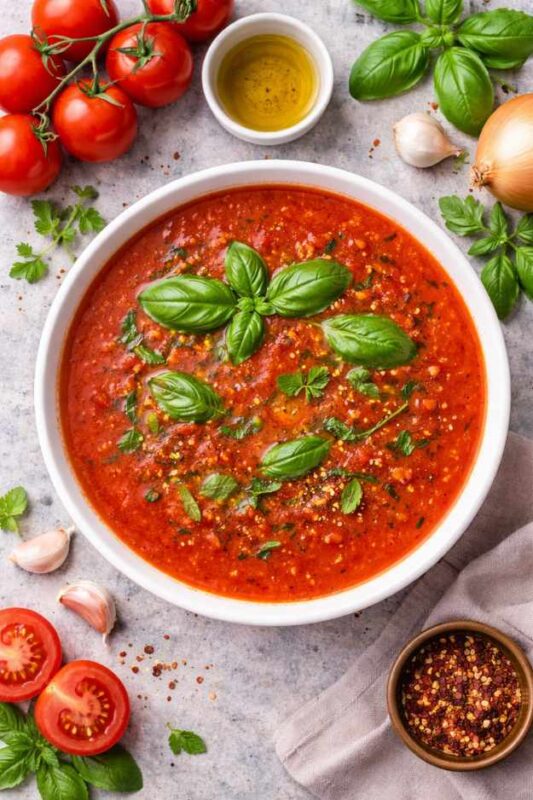 Italienische Tomatensuppe mit Basilikum – schnelles Rezept