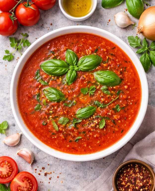 Italienische Tomatensuppe mit Basilikum – schnelles Rezept