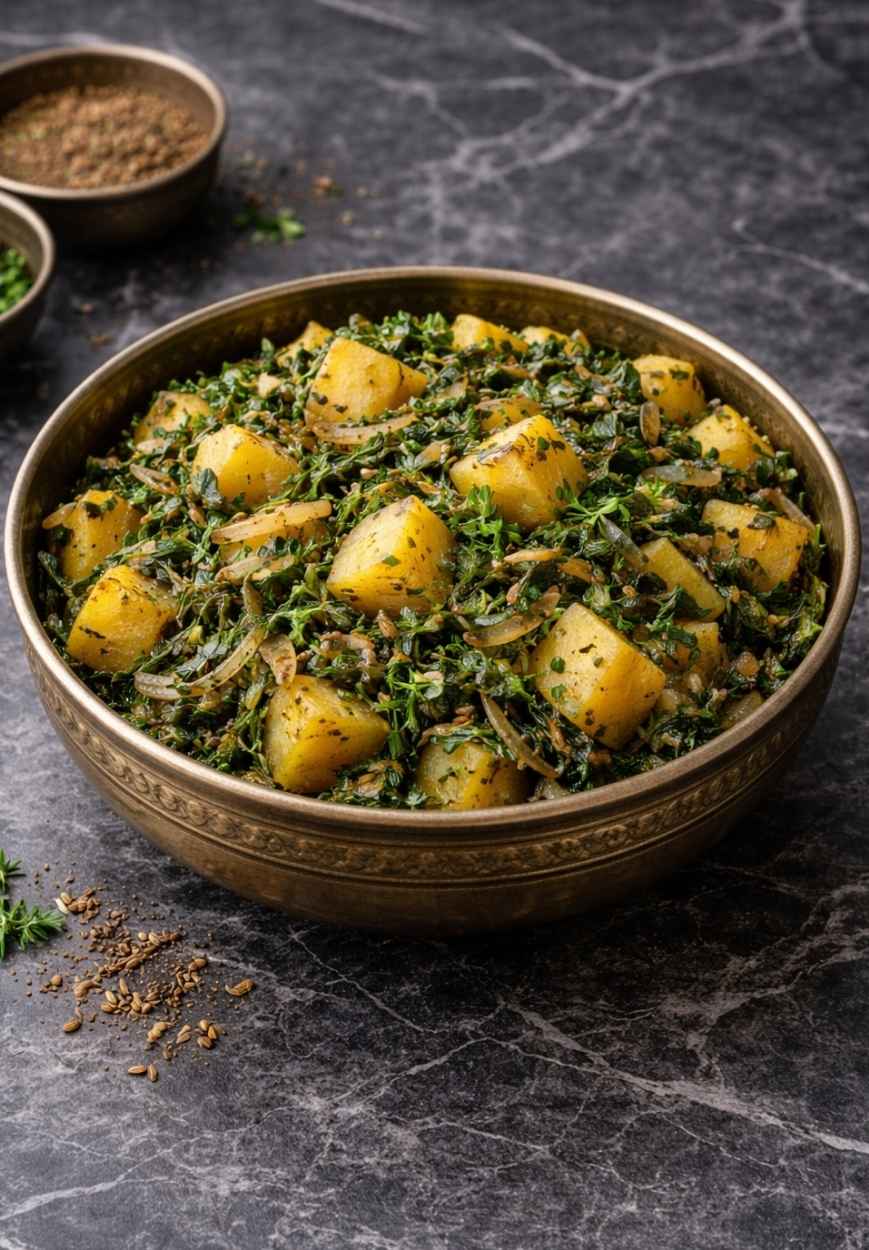 Aloo Methi – Kartoffeln mit frischem Bockshornklee