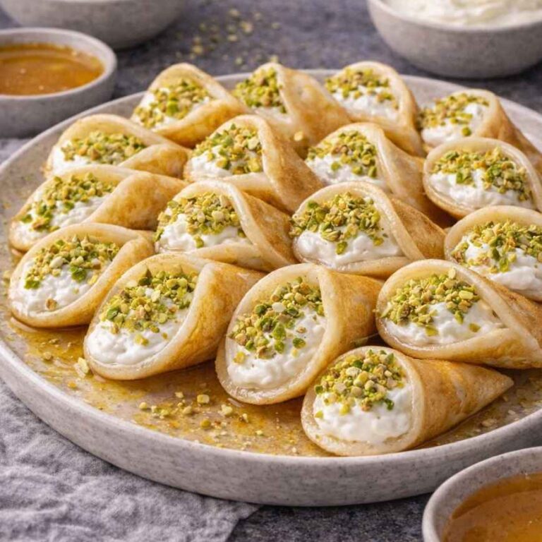 Asafiri – Gefüllte Mini-Pfannkuchen mit Sahne und Pistazien