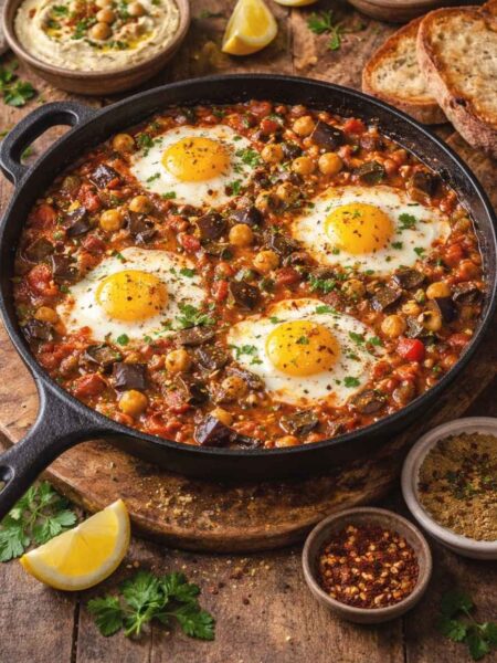 Auberginen-Shakshuka mit Kichererbsen – Herzhaftes Rezept mit viel Protein & Geschmack