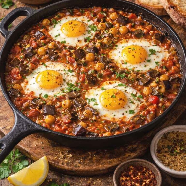 Auberginen-Shakshuka mit Kichererbsen – Herzhaftes Rezept mit viel Protein & Geschmack