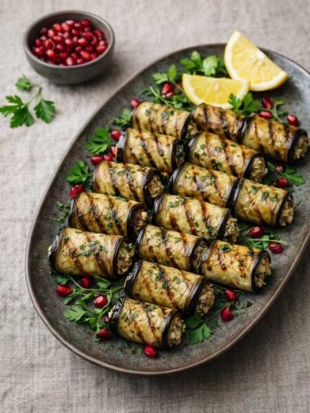 Auberginenröllchen mit Walnussfüllung – vegan & aromatisch