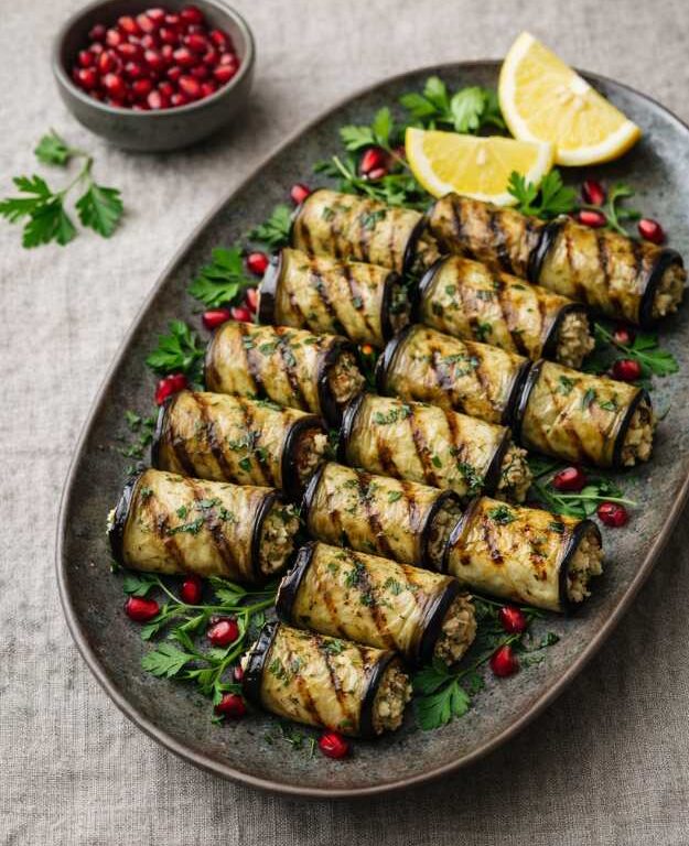Auberginenröllchen mit Walnussfüllung – vegan & aromatisch