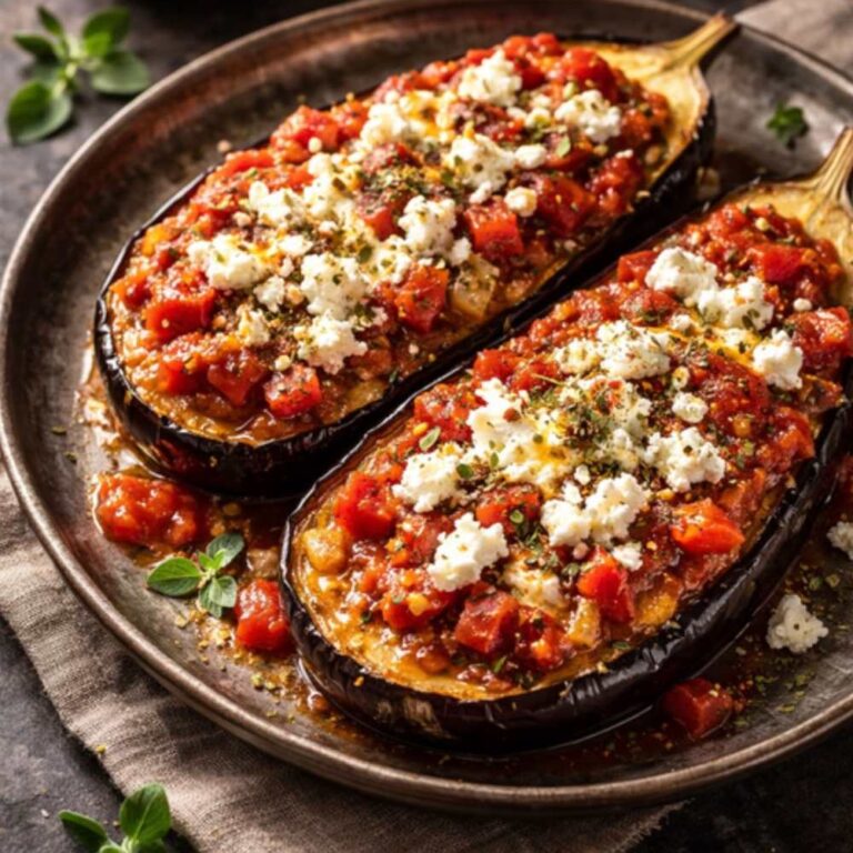 Ofen-Auberginen mit Feta und würziger Oregano-Sauce