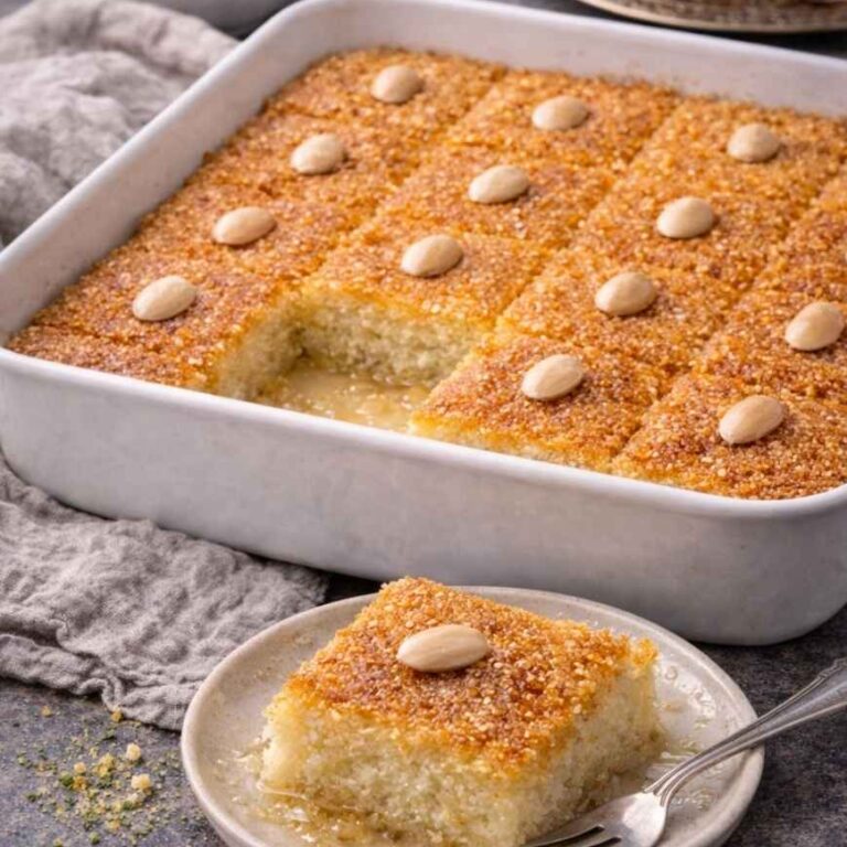 Basbousa – Saftiger Grießkuchen mit Rosenwasser & Zuckersirup
