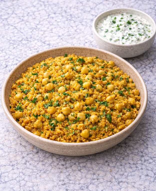 Bulgur mit Kichererbsen und Joghurt-Gurken-Dip