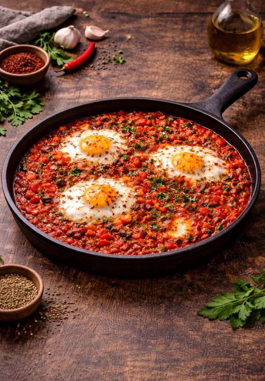 Scharfe Shakshuka – Würziges Rezept mit Chili, Tomaten & Eiern