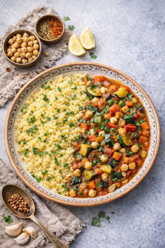 Couscous mit Gemüse und Tomaten-Kräutersauce