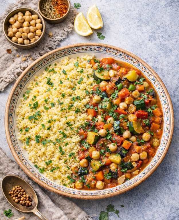 Couscous mit Gemüse und Tomaten-Kräutersauce