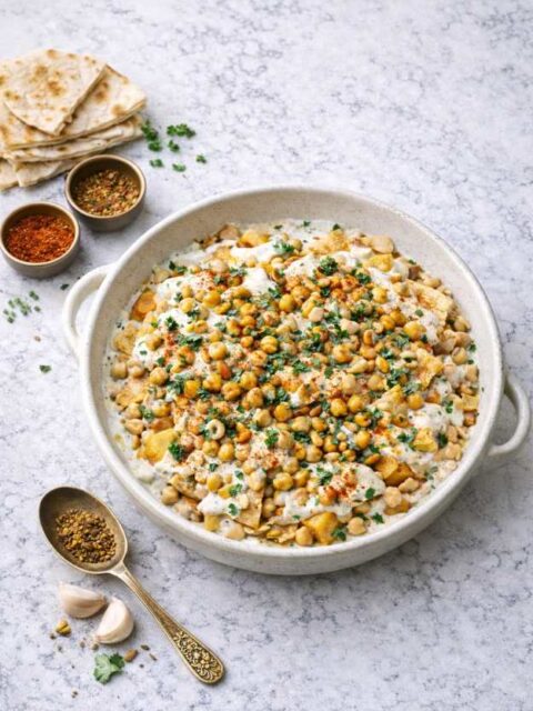 Kichererbsen-Fatteh mit knusprigem Brot und Tahini-Sauce