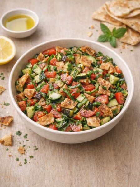 Fattoush – Orientalischer Gemischter mit knusprigem Fladenbrot
