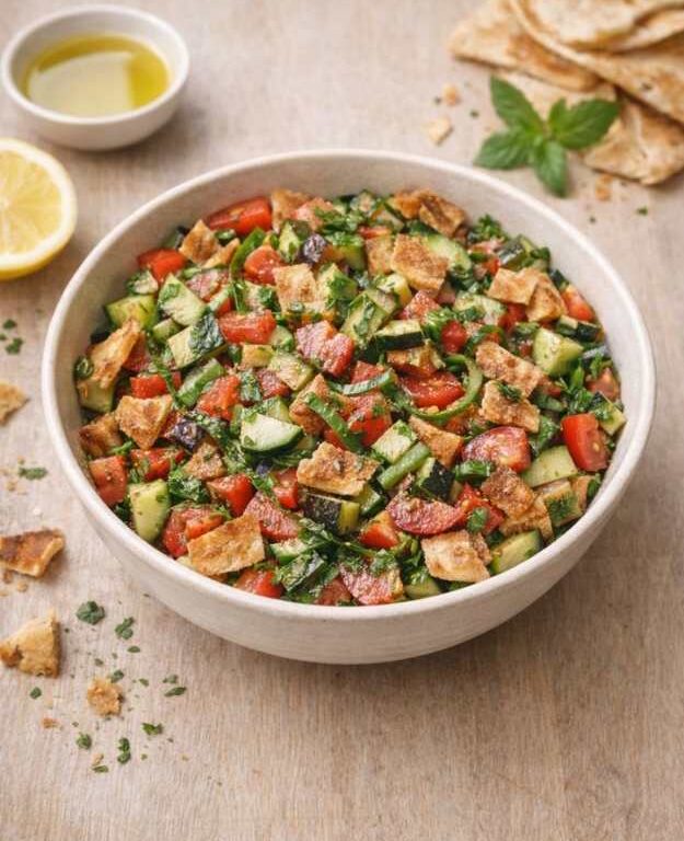 Fattoush – Orientalischer Gemischter mit knusprigem Fladenbrot