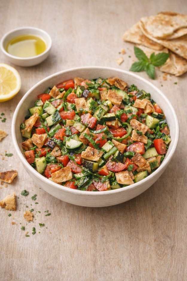 Fattoush – Orientalischer Gemischter mit knusprigem Fladenbrot