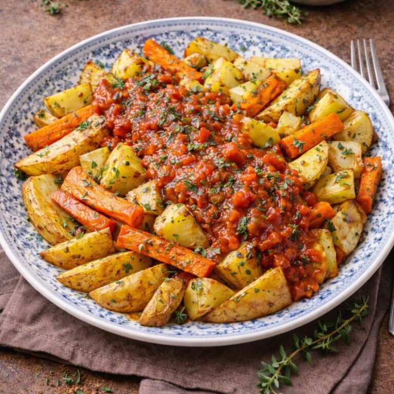 Ofenkartoffeln mit Gemüse und Thymian-Tomatensauce
