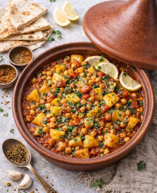 Kartoffel-Tajine mit Kichererbsen und Zitronensauce