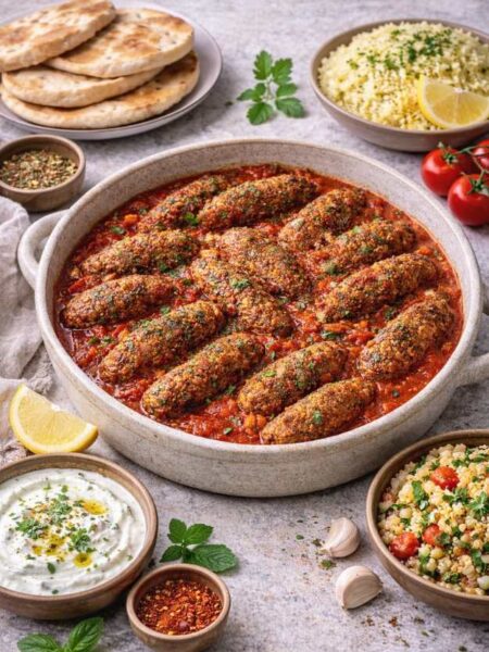 Vegetarische Köfte Aus Bulgur und Gemüse in würziger Tomatensauce