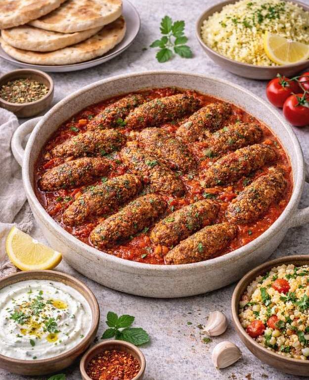 Vegetarische Köfte Aus Bulgur und Gemüse in würziger Tomatensauce