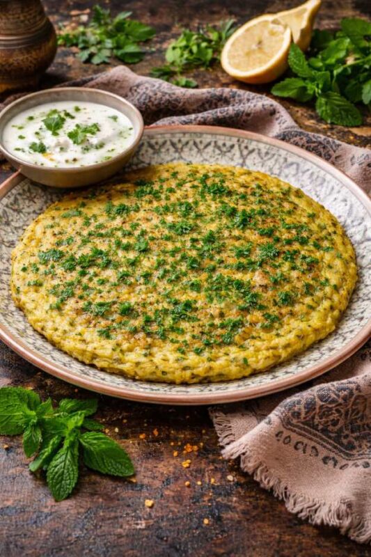 Kräuter-Omelett mit Joghurt-Minz-Sauce