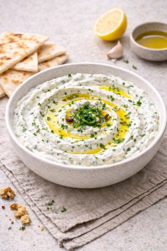 Minze-Quark-Creme – Frischer Dip mit Knoblauch und Zitrone