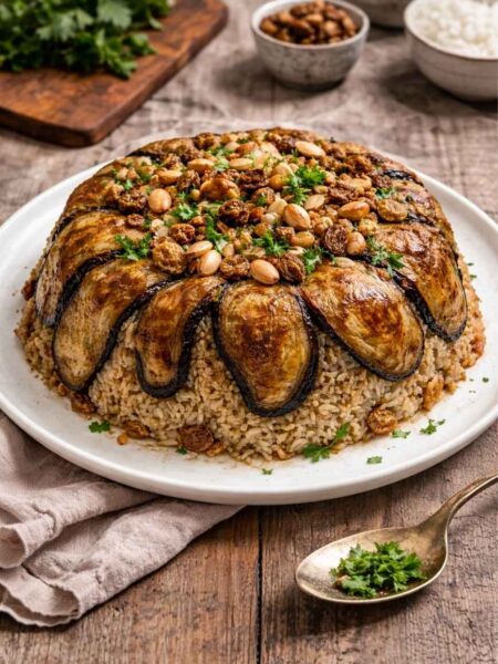 Auberginen-Reisauflauf mit Zimt und Nüssen