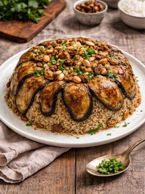 Auberginen-Reisauflauf mit Zimt und Nüssen