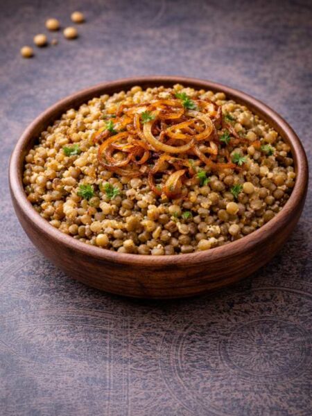 Linsen mit Bulgur und karamellisierten Zwiebeln – Mujadara