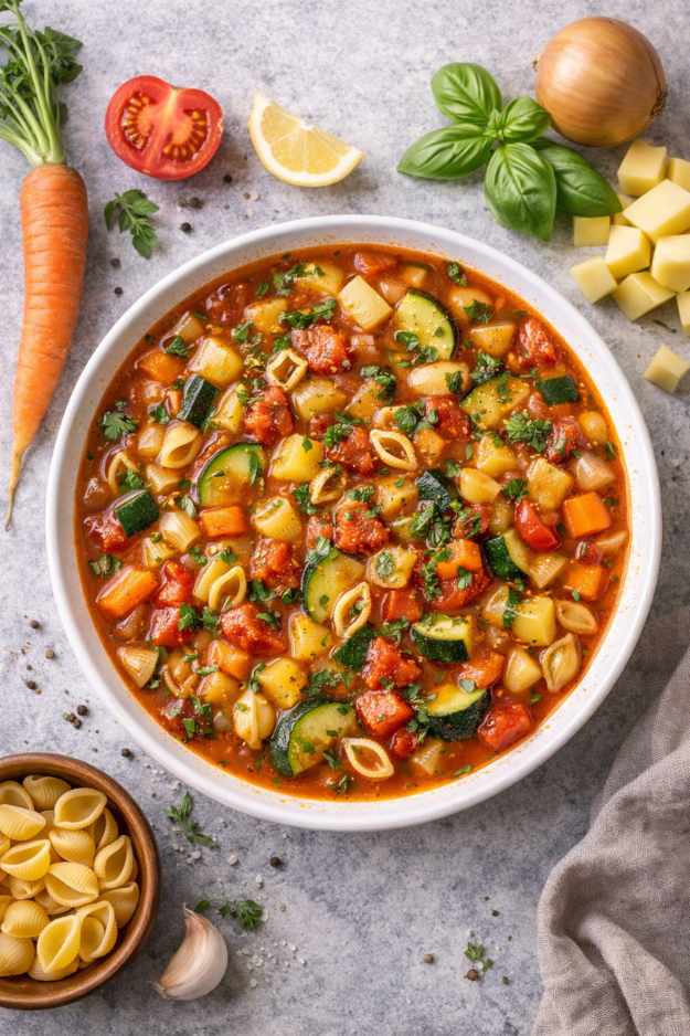 Minestrone mit Gemüse – Italienische Gemüsesuppe Rezept