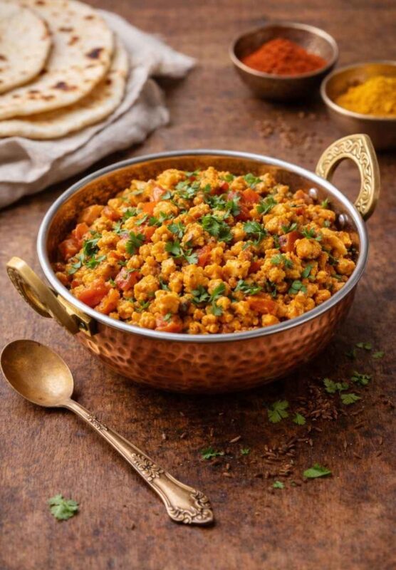 Paneer Bhurji – Zerdrückter Paneer mit Gemüse und Masala